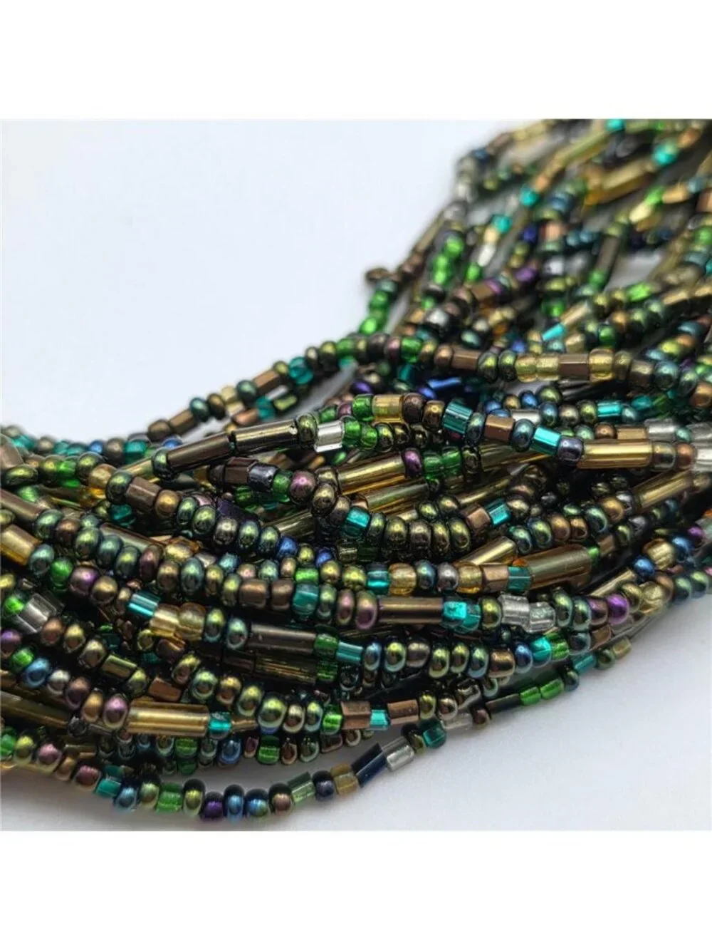 Artisan 36 Strand Peacock Green Seed Bead Torsade Necklace 24 In Toggle Clasp